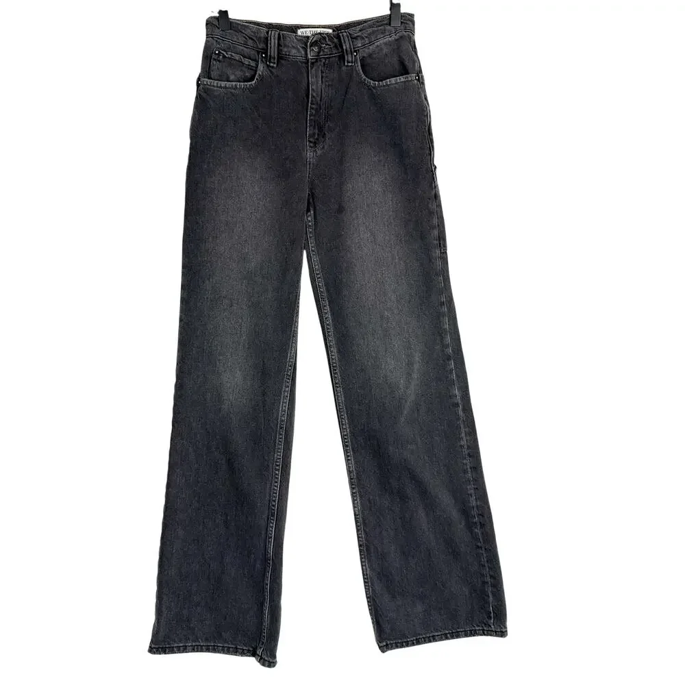 Free People Tinsley Baggy High Rise Straight Leg Jeans Black 32L - 25